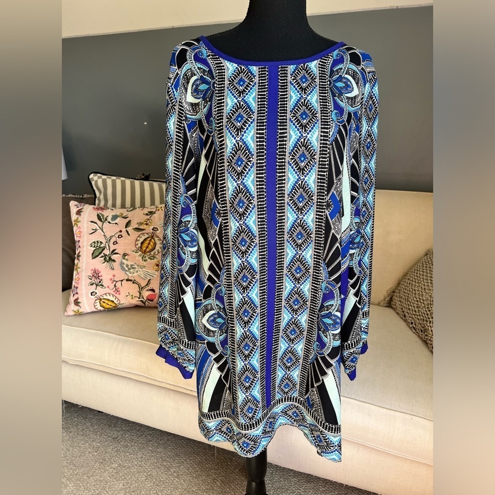 GLAM - BLUE GEOMETRIC PRINT DRESS - SIZE L
